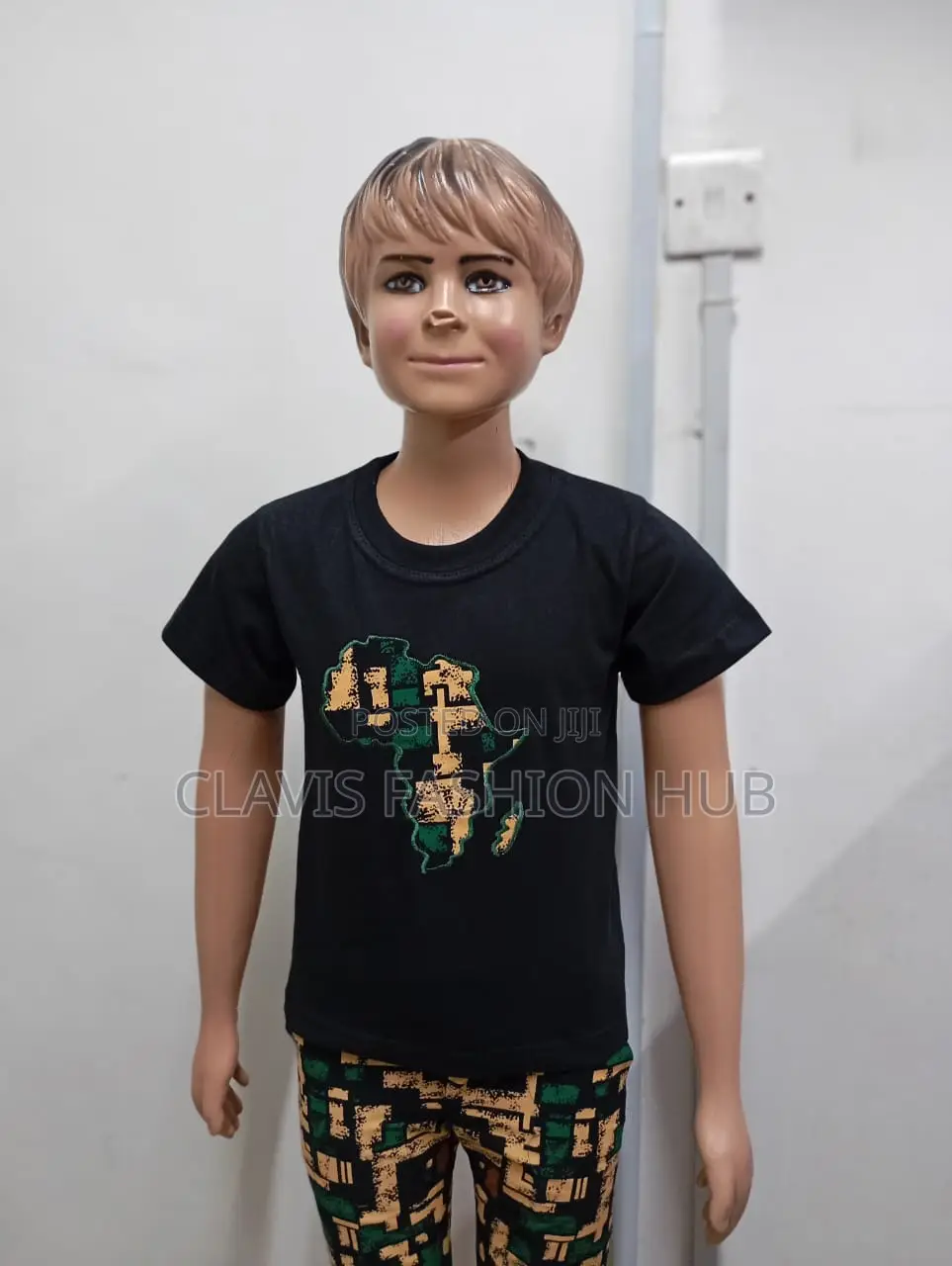 Kids Black Tshirt and Kitenge Short