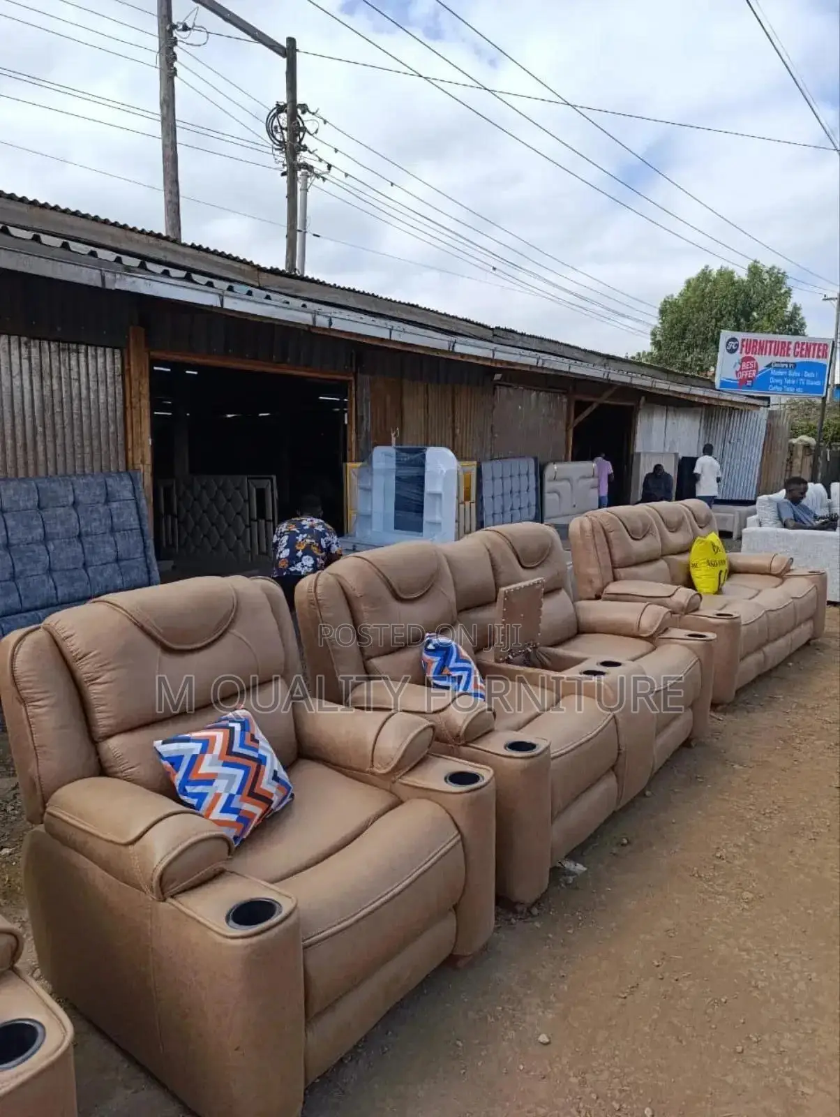 Brown 7 Seater Semi Recliner Sofa