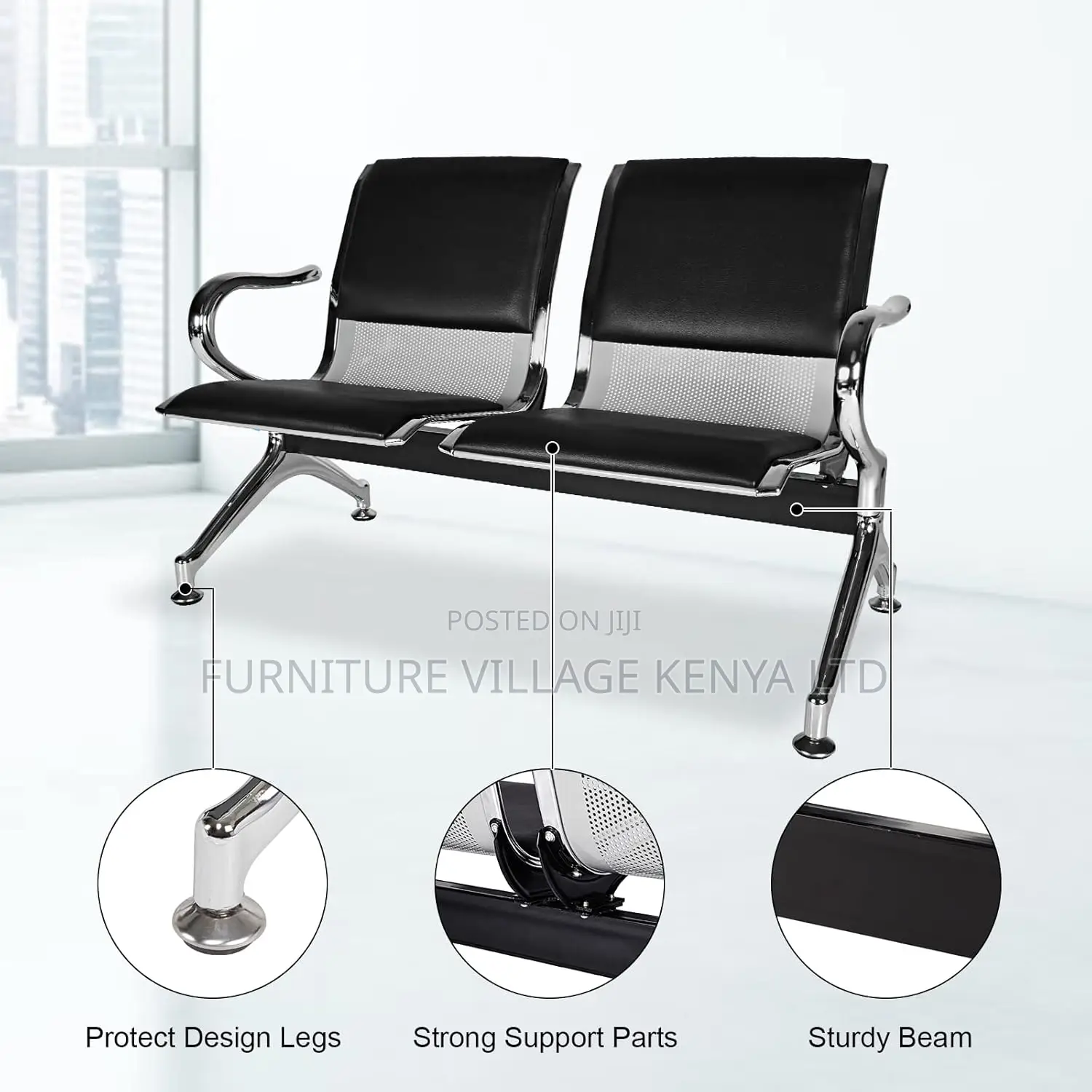 2 Seat Reception Chairs; Two Link Office Padded Bench
