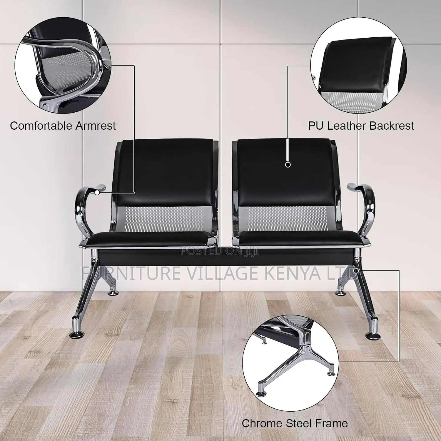 2 Seat Reception Chairs; Two Link Office Padded Bench