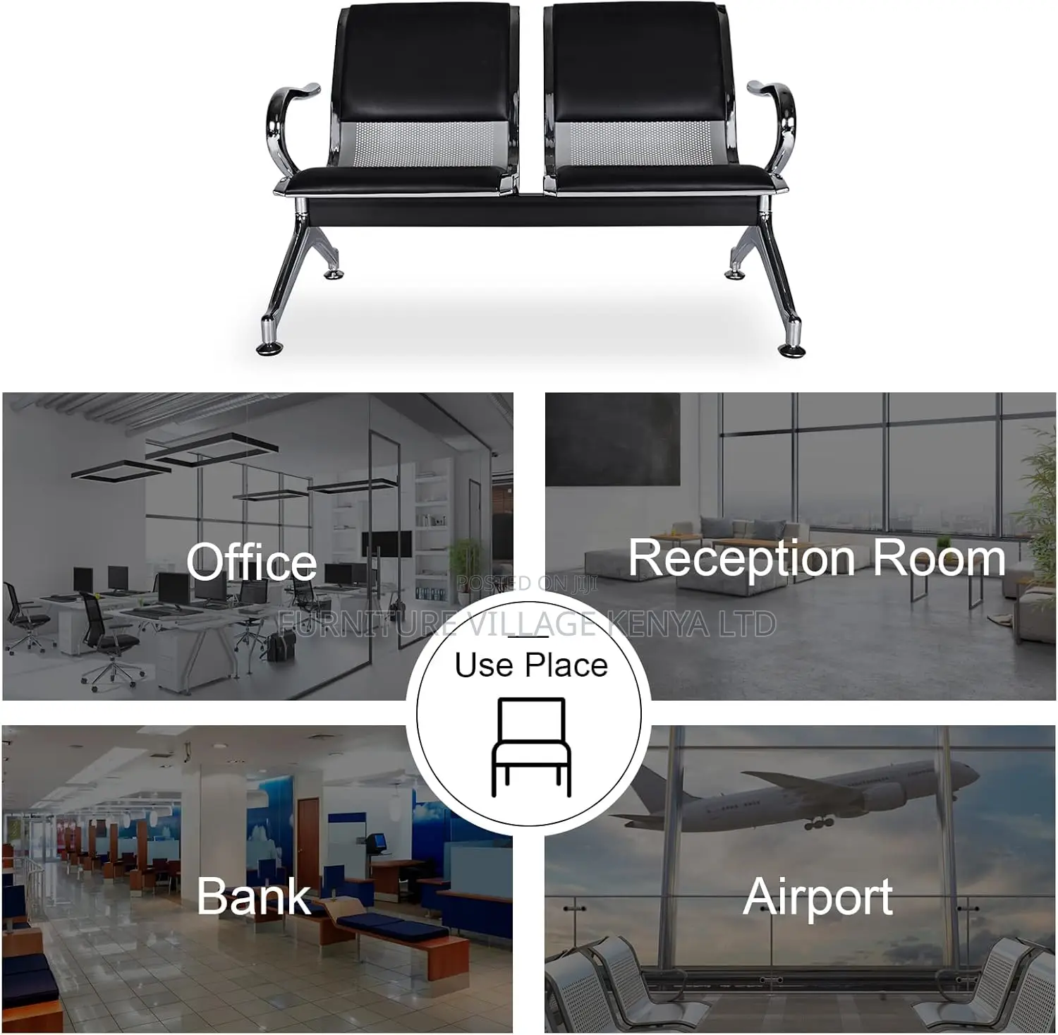 2 Seat Reception Chairs; Two Link Office Padded Bench