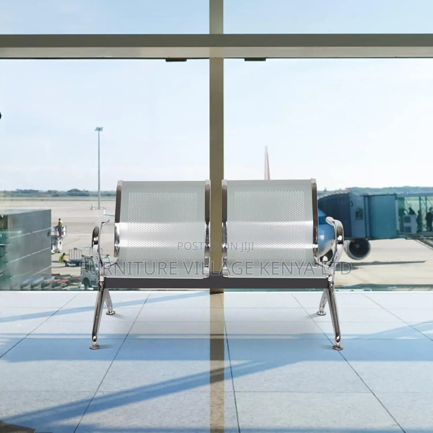 2-Seater Metallic Office Reception Bench