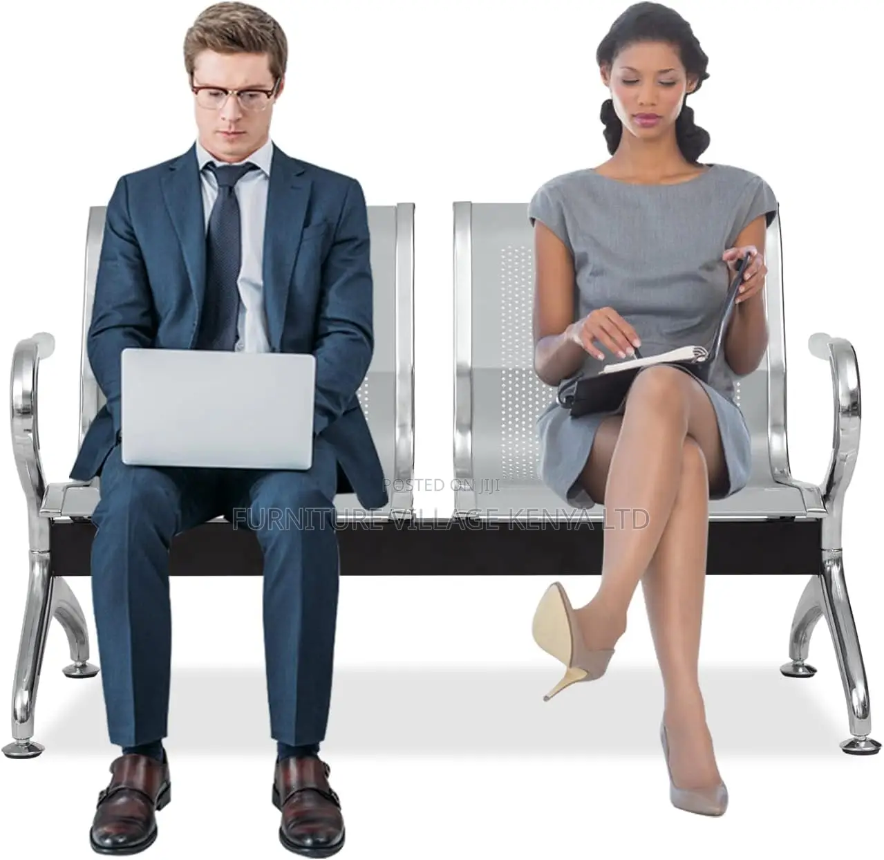 2-Seater Metallic Office Reception Bench