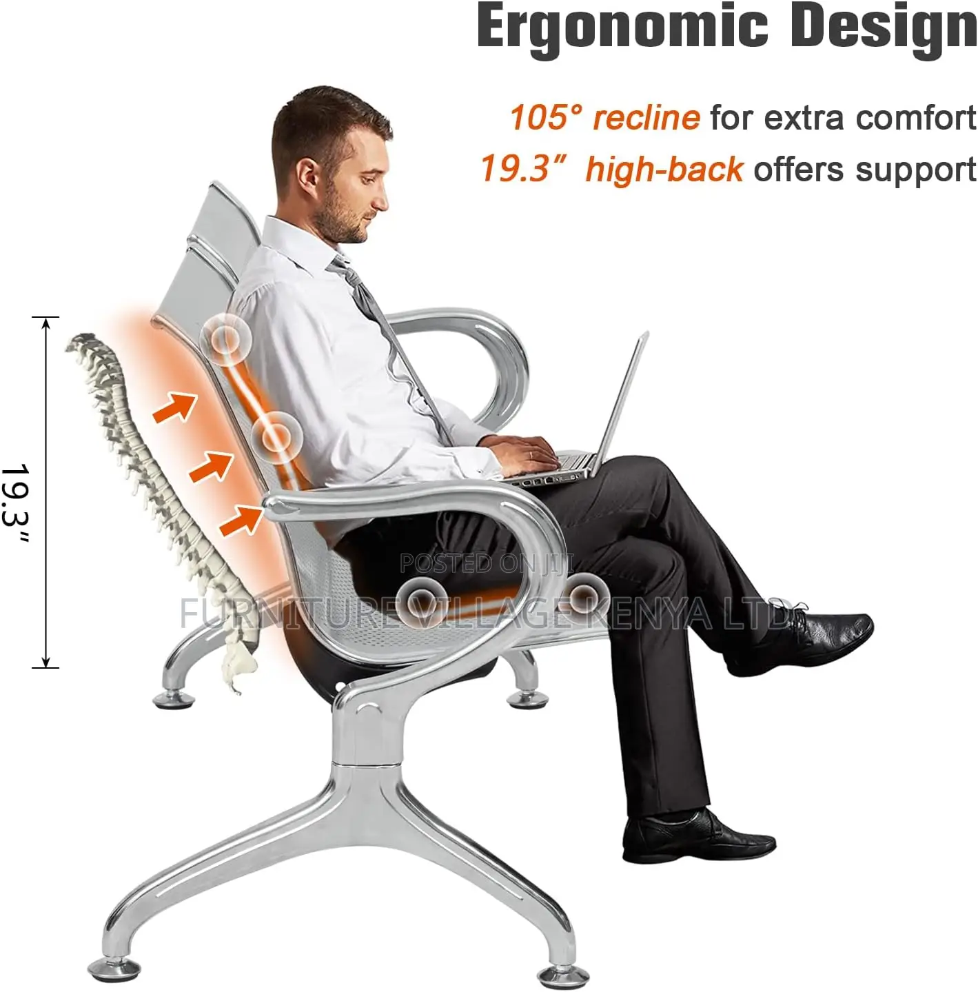 2-Seater Metallic Office Reception Bench