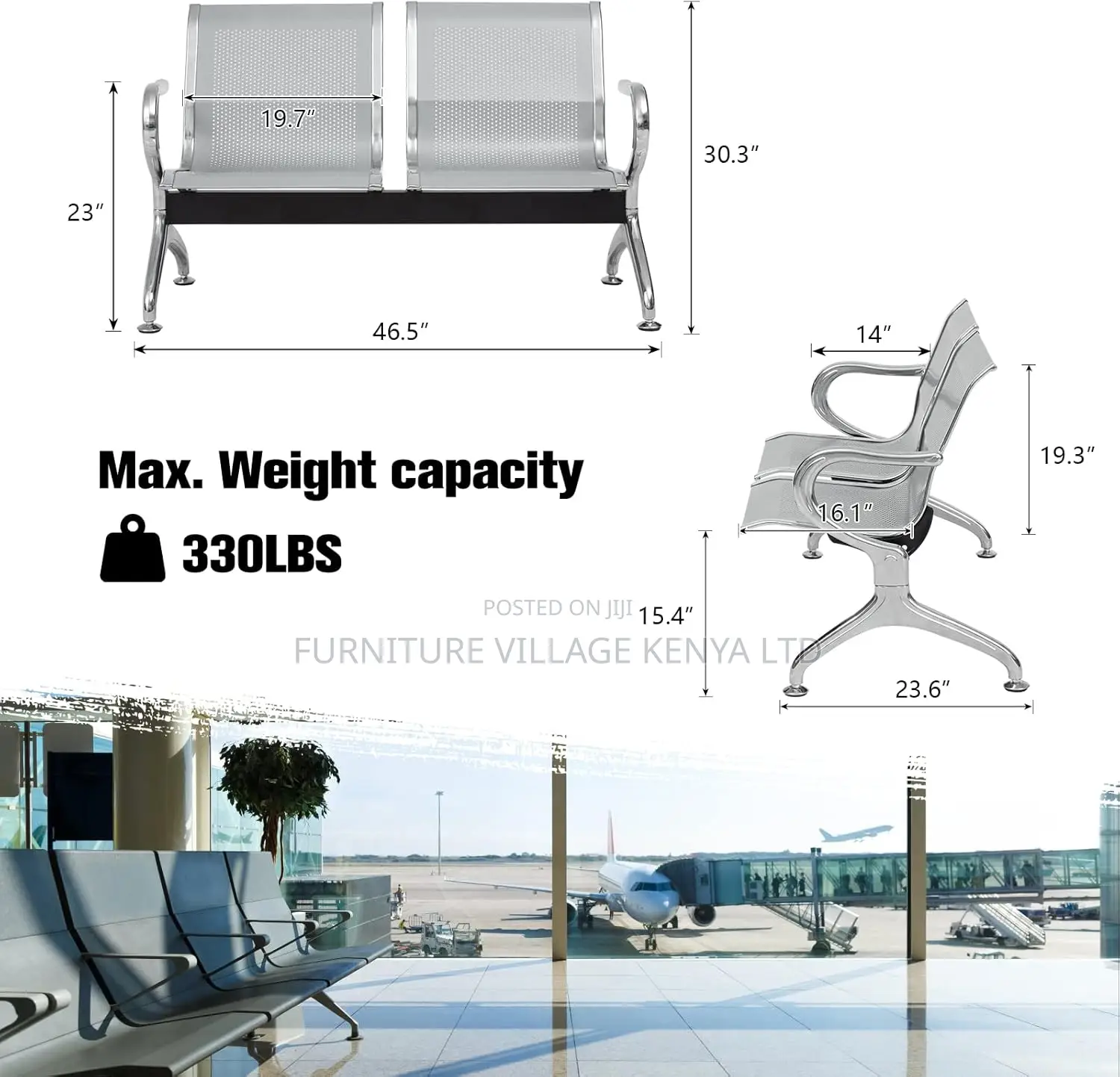2-Seater Metallic Office Reception Bench