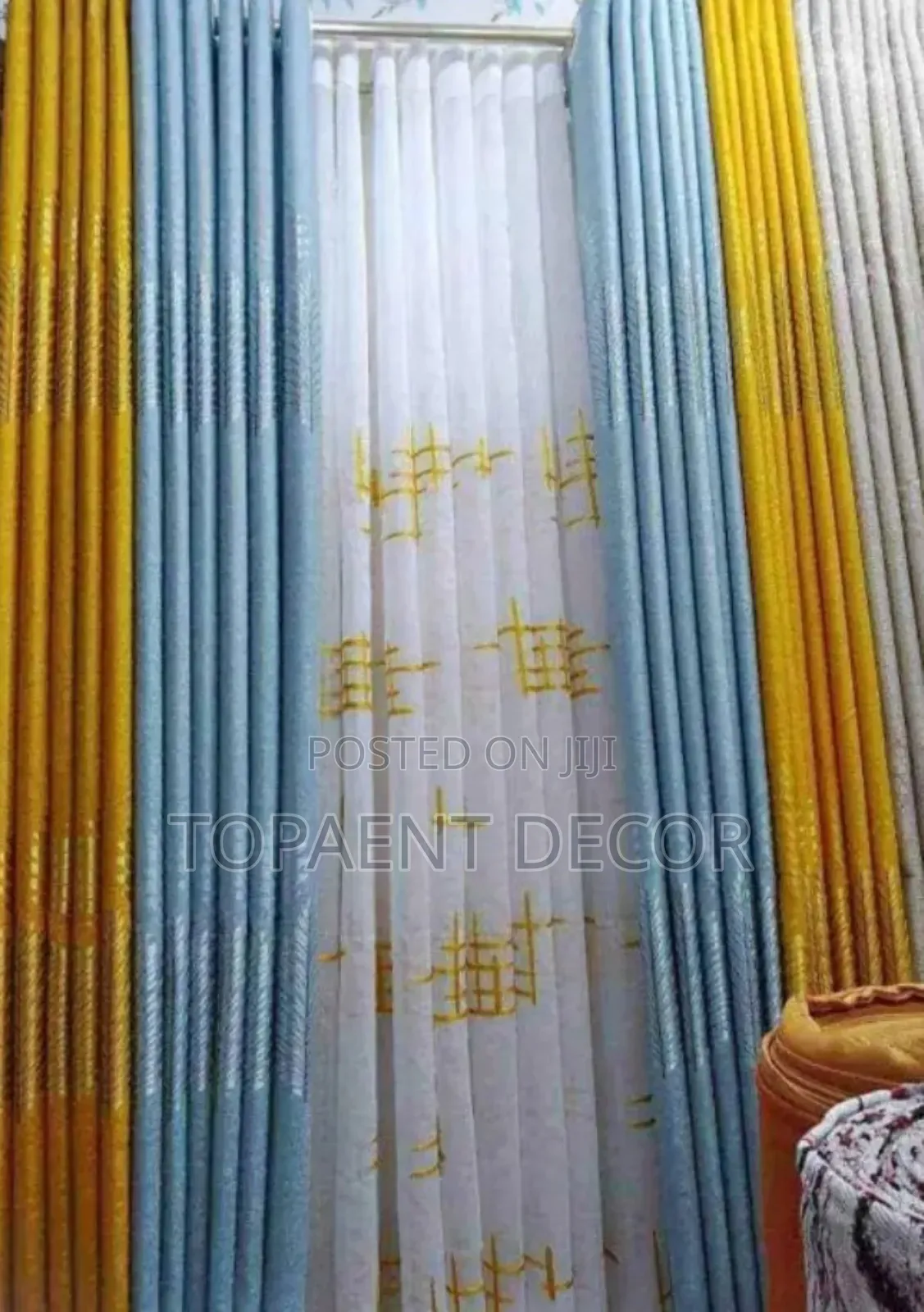 Yellow and Ocean Blue Elegant Window Curtains and Sheers