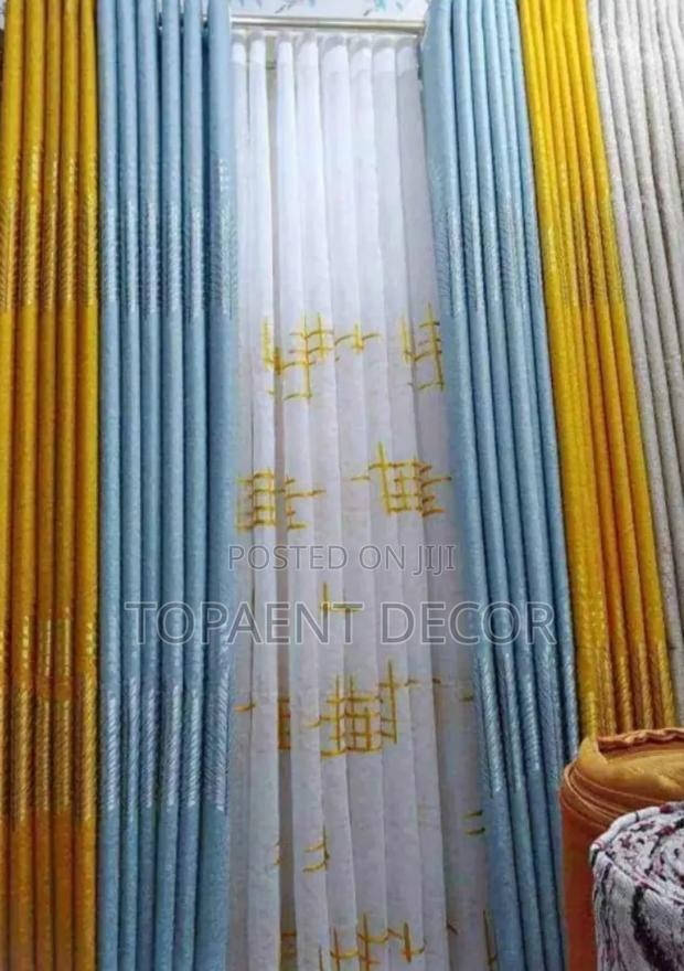 Yellow and Ocean Blue Elegant Window Curtains and Sheers