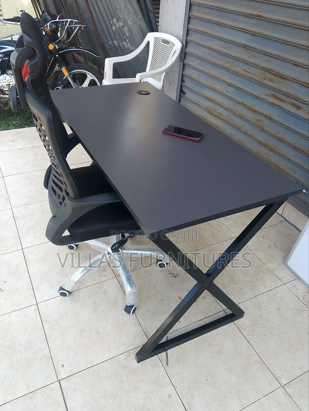 Executive Headrest Chair and Metallic Table