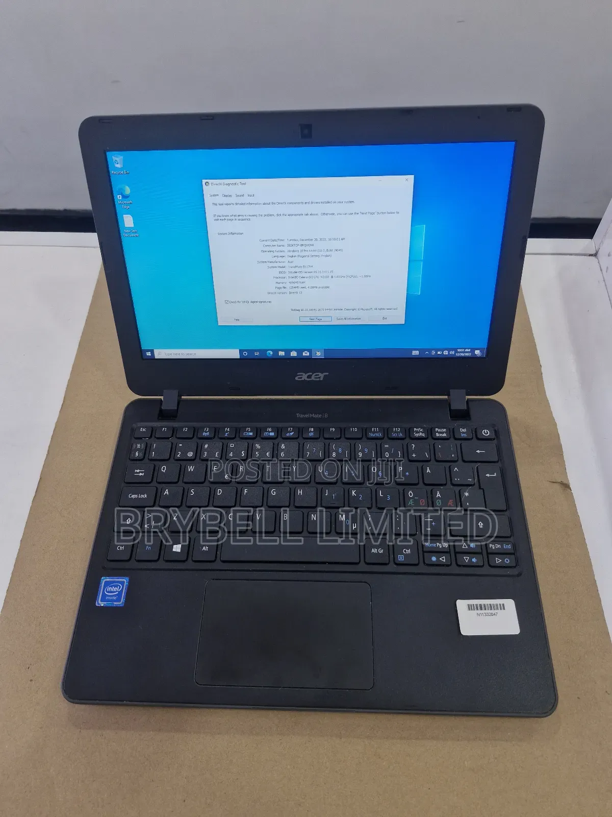 Laptop Acer TravelMate B 4GB Intel Celeron SSD 72GB