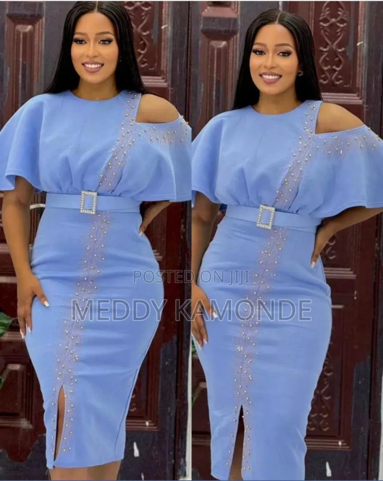 Sky Blue/Black Beaded Dress
