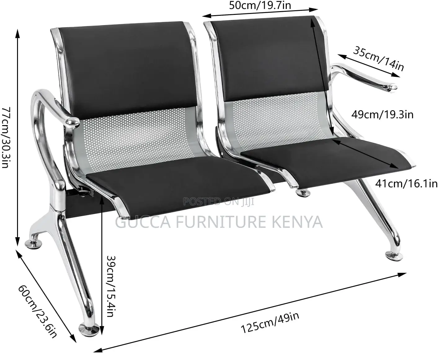 Office Benches:2-Seater Padded Airport Waiting Bench