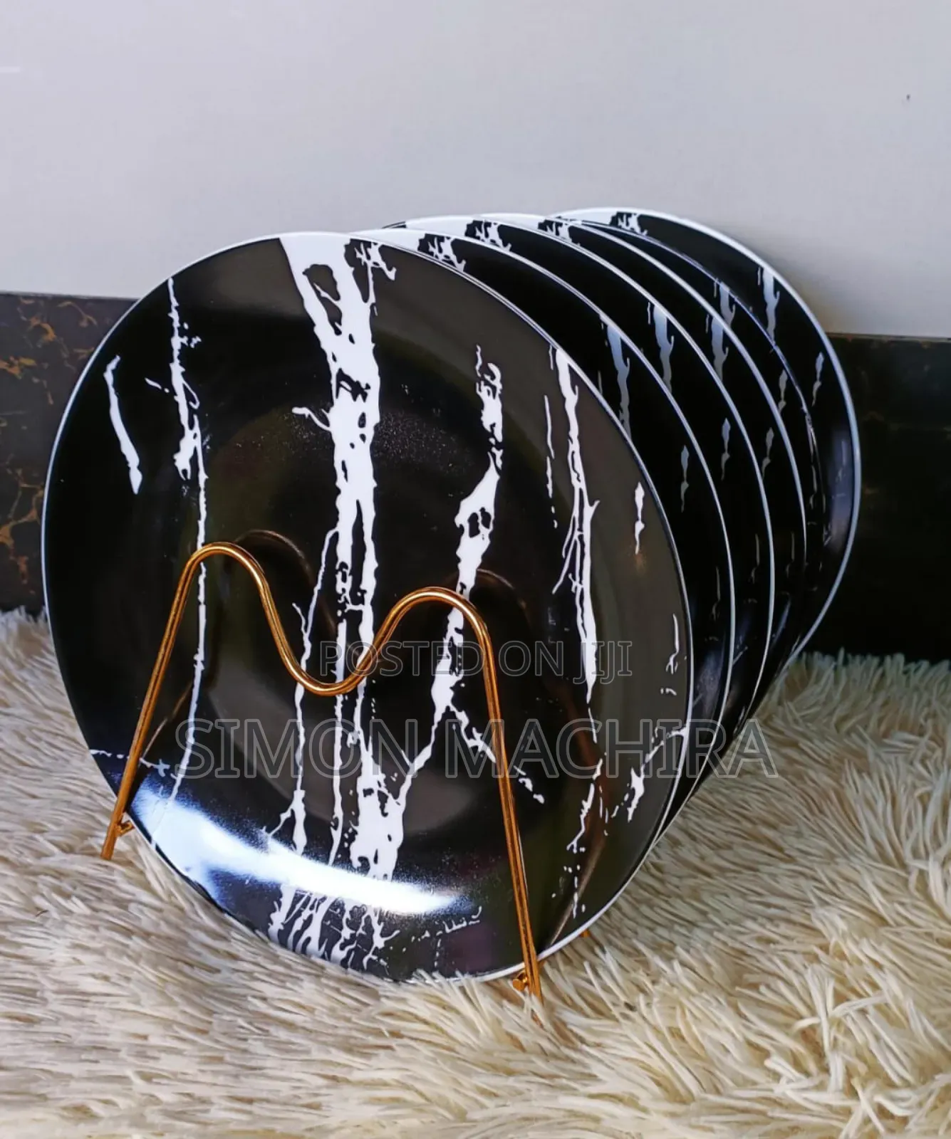 Black Ceramic Marble Dinner Plates