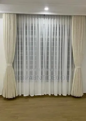 Cream White Window and Door Curtains and White Sheers