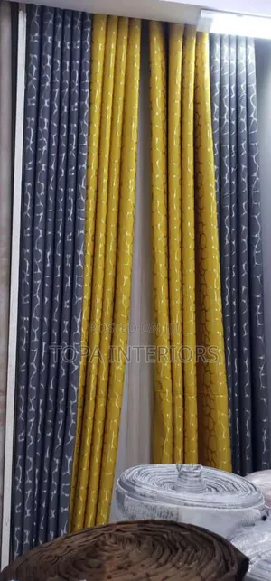 Custom Made Mustard Yellow Curtains Blended With Grey Curtains