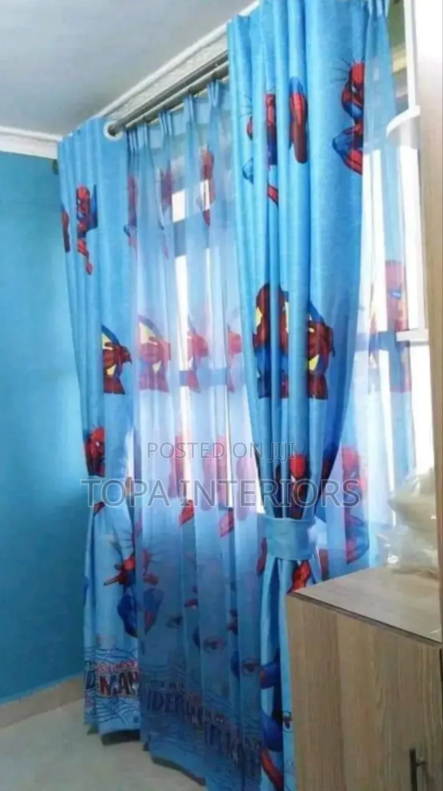 Vibrant Spiderman Blue Cartoon Themed Curtains