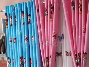 Blue and Pink Nursery Play Area Cartoon Curtains