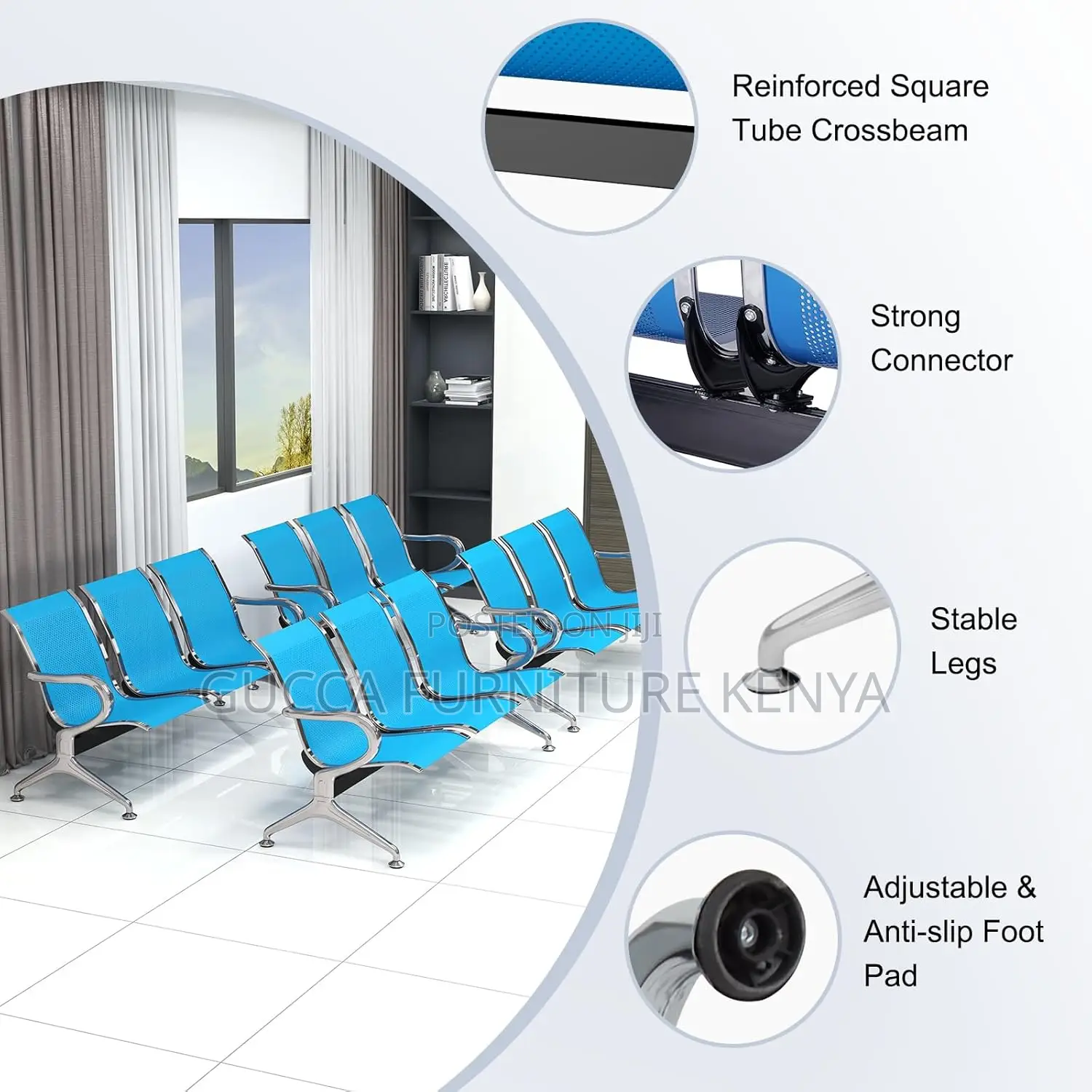 Benches: 3-Seater Iron Airport Waiting Office Bench