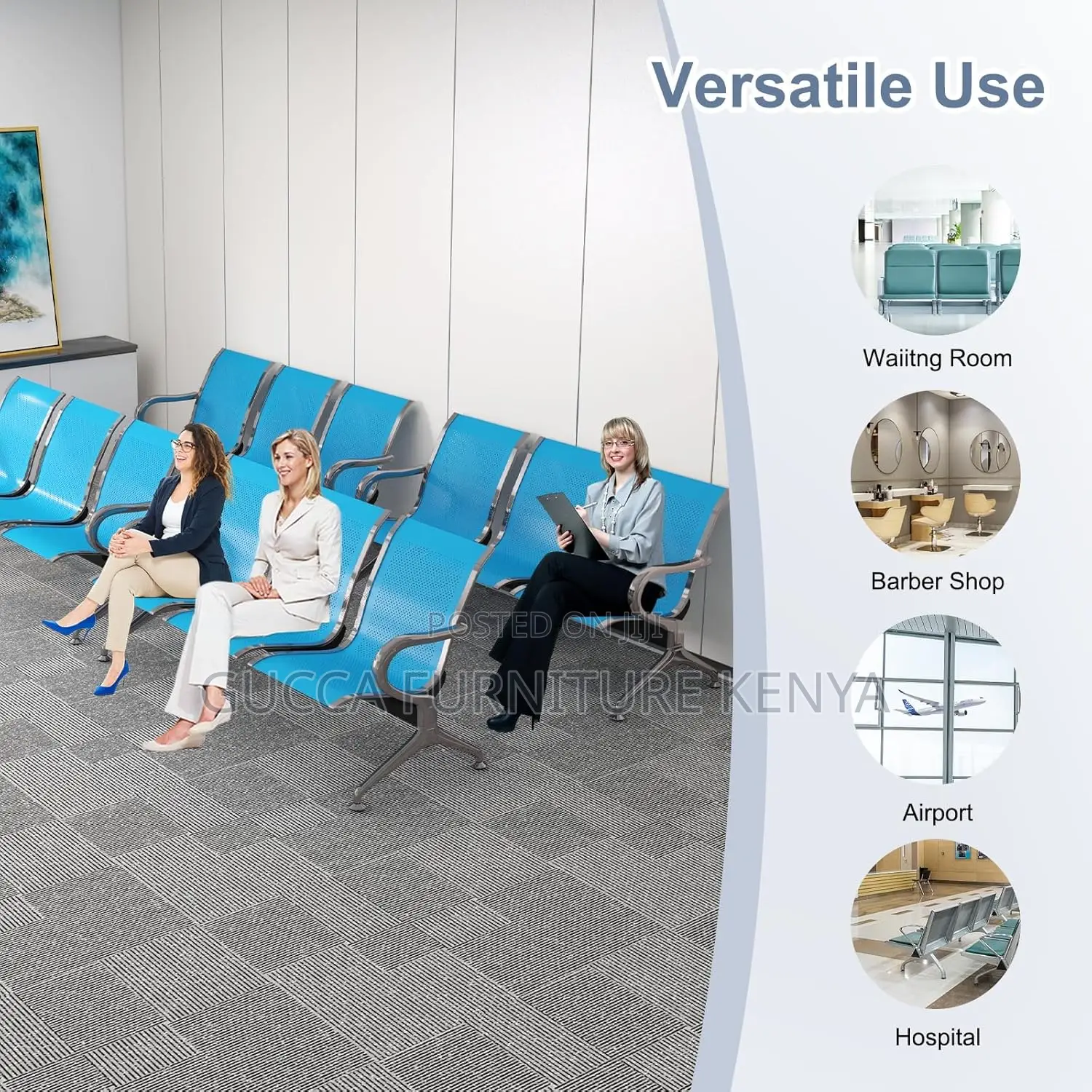 Benches: 3-Seater Iron Airport Waiting Office Bench