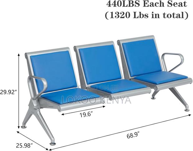 Benches: 3-Seater High Quality PU Leather Waiting Bench - thumbnail 2
