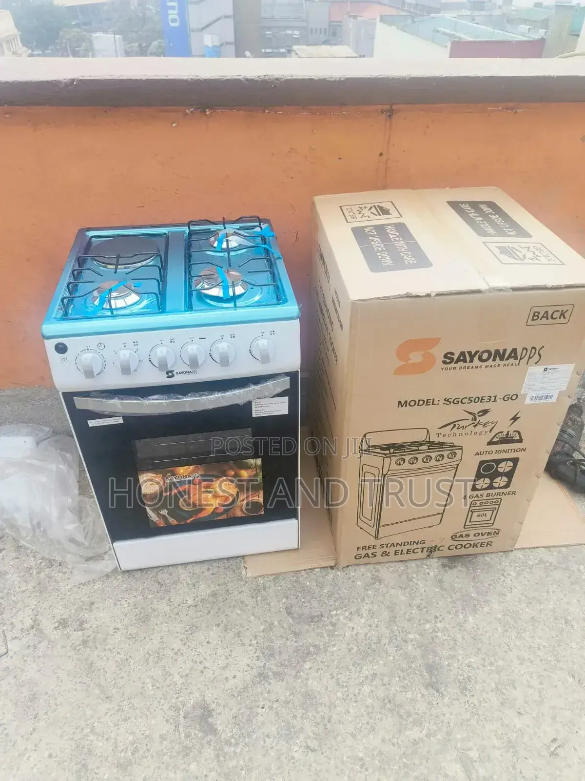 White Sayona 3gas+1 Electric Plate Standing Cooker