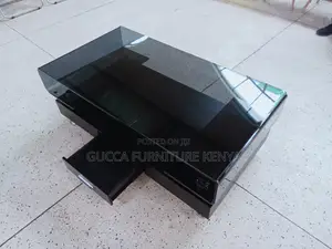 Coffee Table: Wood Black Glass Top Modern Coffee Table