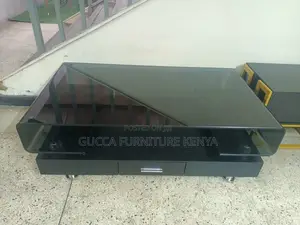 Coffee Table: Wood Black Glass Top Modern Coffee Table