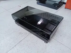 Coffee Table: Wood Black Glass Top Modern Coffee Table