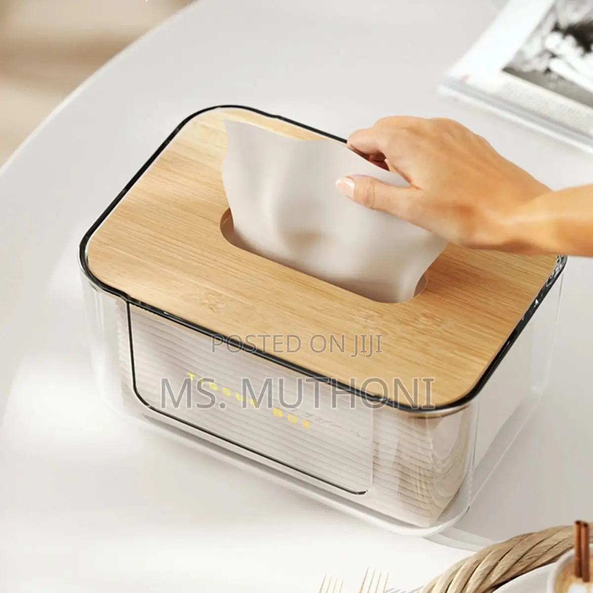 Transparent Tissue Box With Bamboo Cover