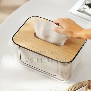 Transparent Tissue Box With Bamboo Cover