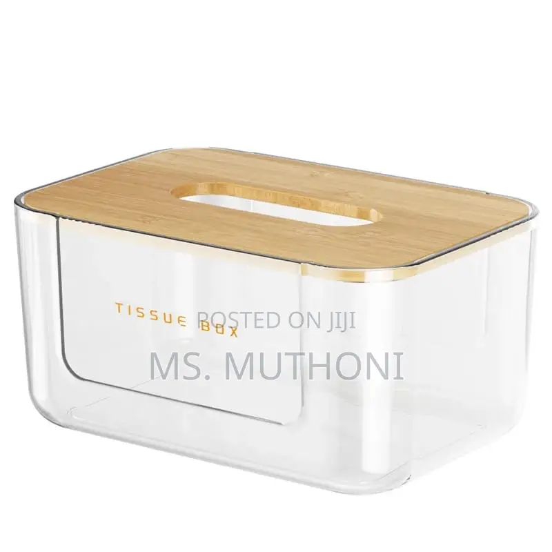 Transparent Tissue Box With Bamboo Cover