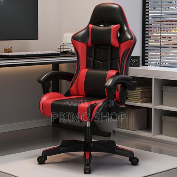 Gaming Chair in Red Black Colors; Reclining Leather Seat