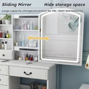 Makeup Vanity Desk With Mirror, Stool and Lights