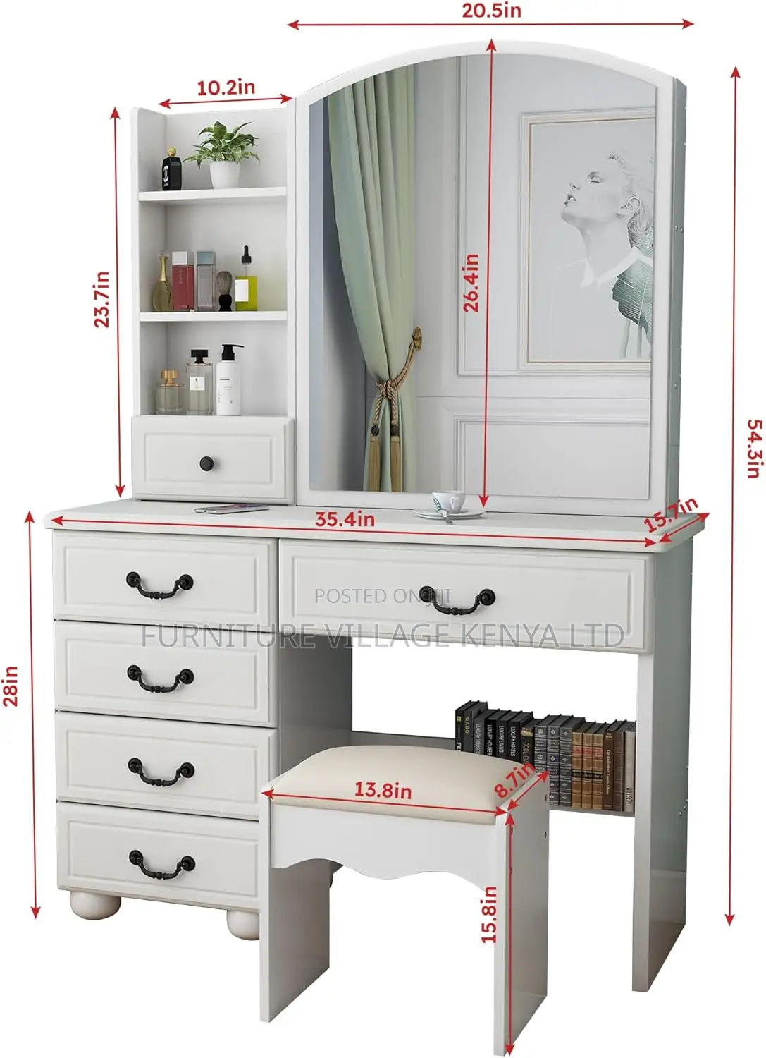 Makeup Vanity Desk With Mirror, Stool and Lights