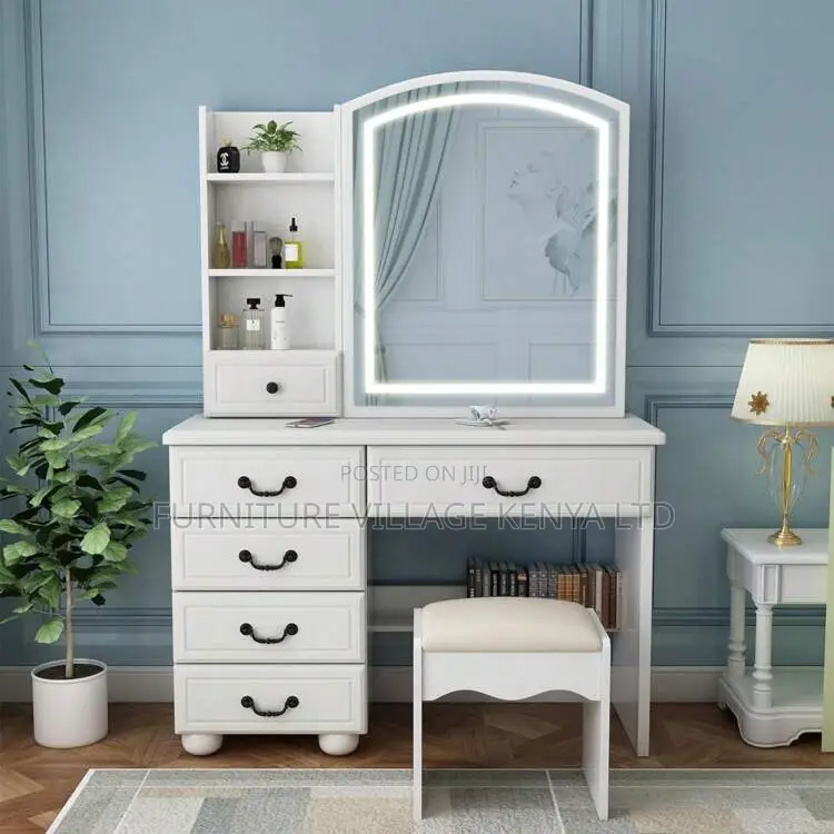 Modern Vanity Desk With Lighted Mirror and Stools