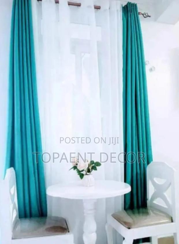 Ocean Blue Window Curtains and Milk White Sheers - main view