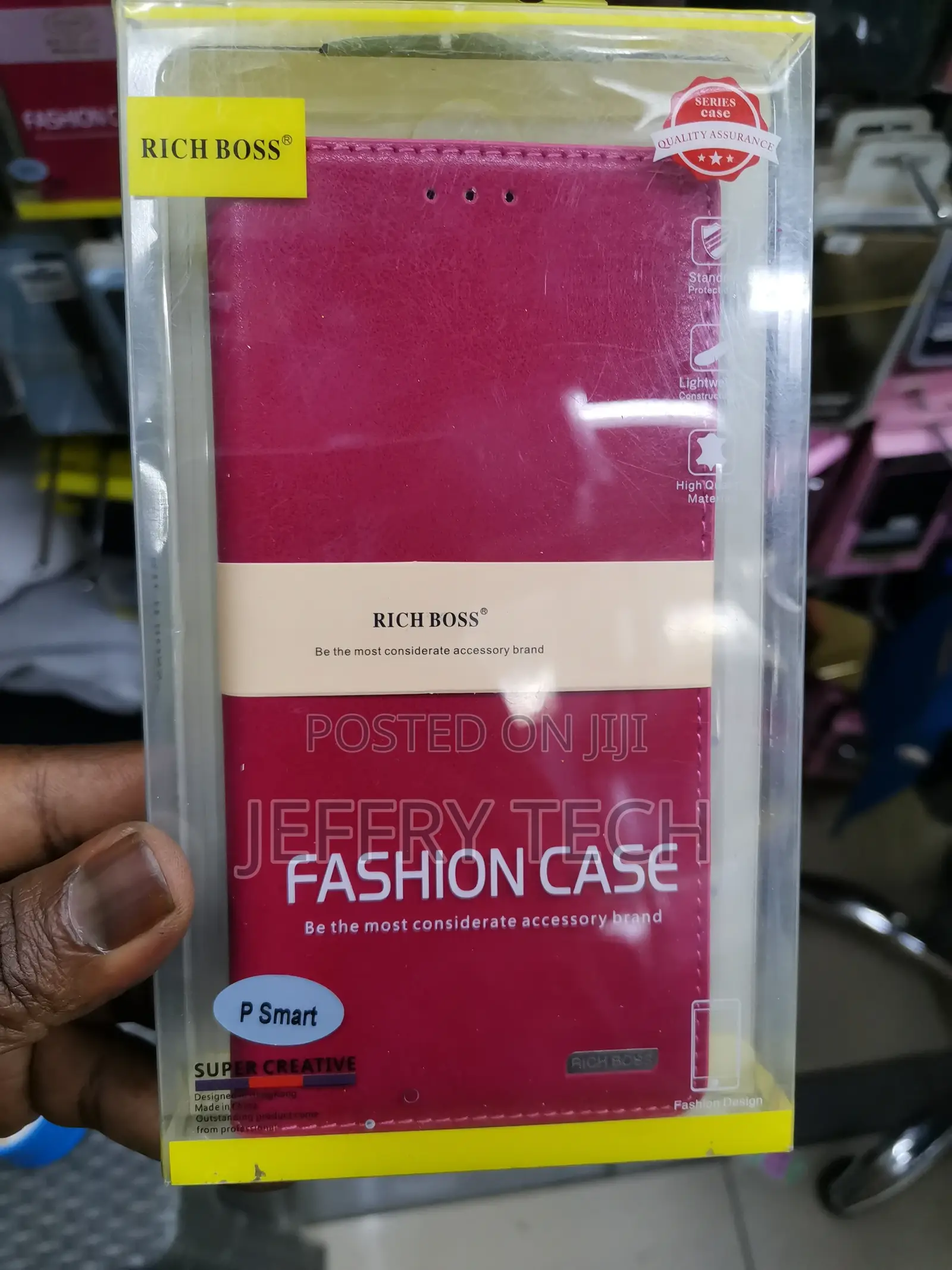 Universal Richboss Leather Flip Case for Huawei P Smart-Pink