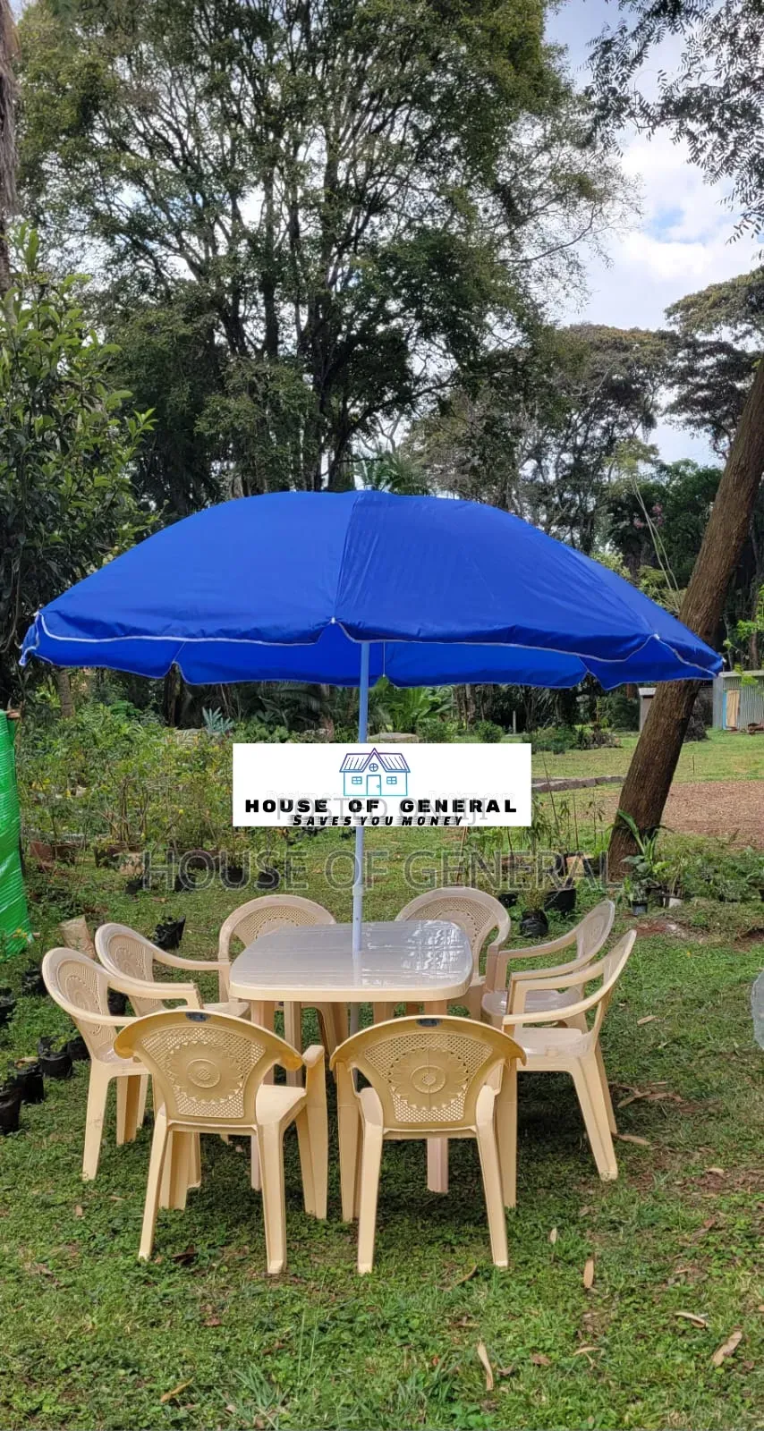 8 PCS Plastic Chair and Plastic Table + 1 Umbrella