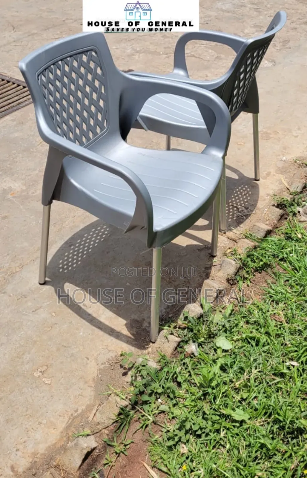 Plastic Chair, Grey Plastic Chair With Metal Legs