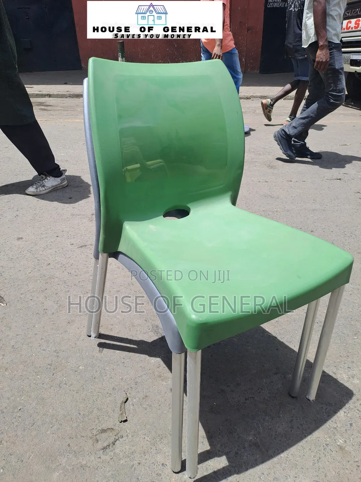 Jungle Green Plastic Chair, Plastic Chair With Metal Legs