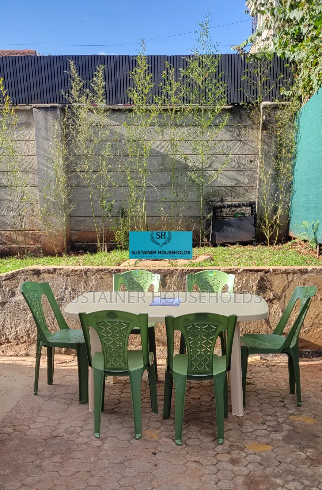 Rectangular Plastic Table With 6 Armless Plastic Chairs Set