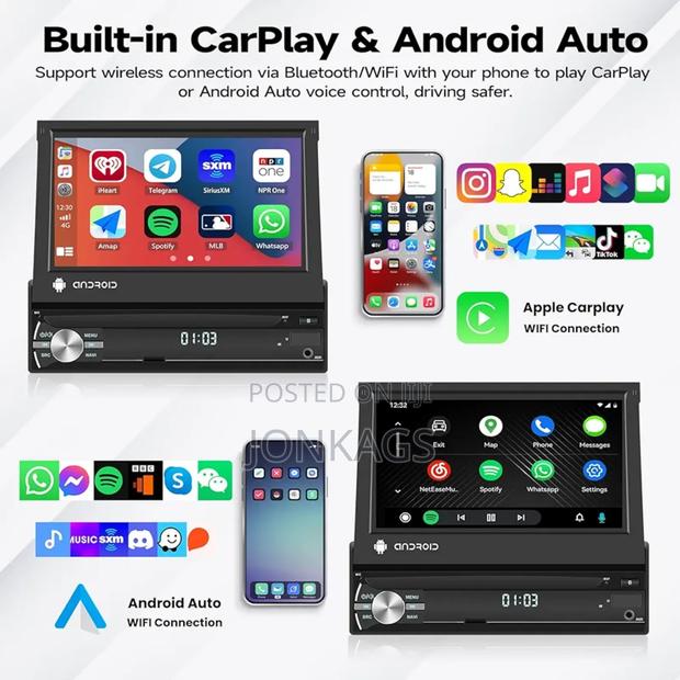 Retractable 7 Inches Car Android Radio Carplay Androi Auto
