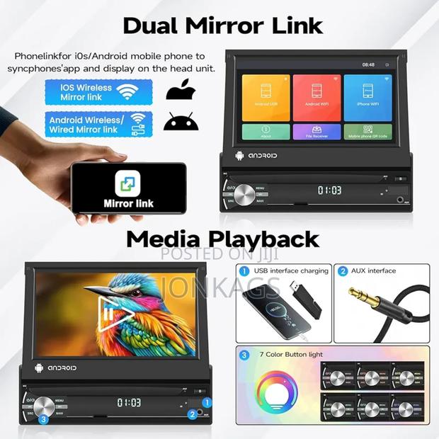 Retractable 7 Inches Car Android Radio Carplay Androi Auto - thumbnail 3