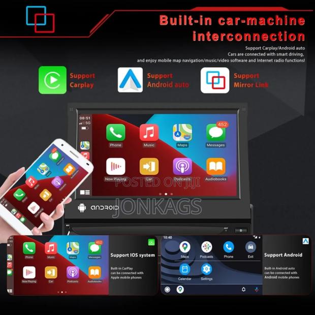 Foldable Single Din 7' Android Radio Android Auto Carplay - thumbnail 4