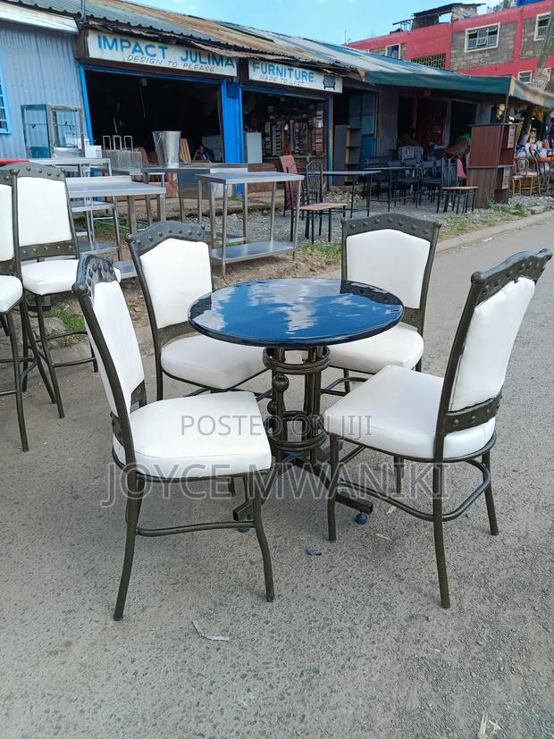 Unique Design Restaurant Set, Power Coated With Marble Table