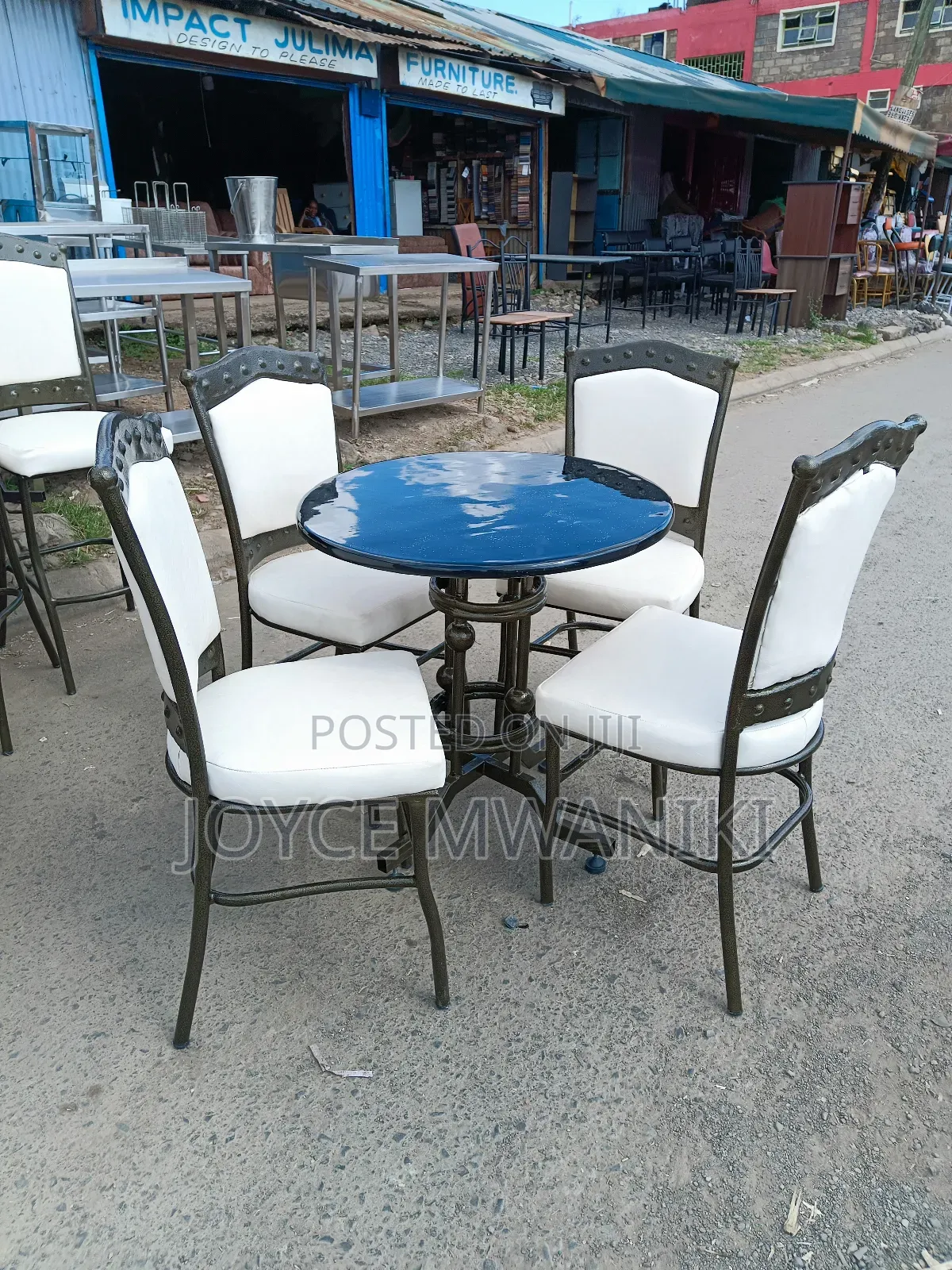Unique Design Restaurant Set, Power Coated With Marble Table