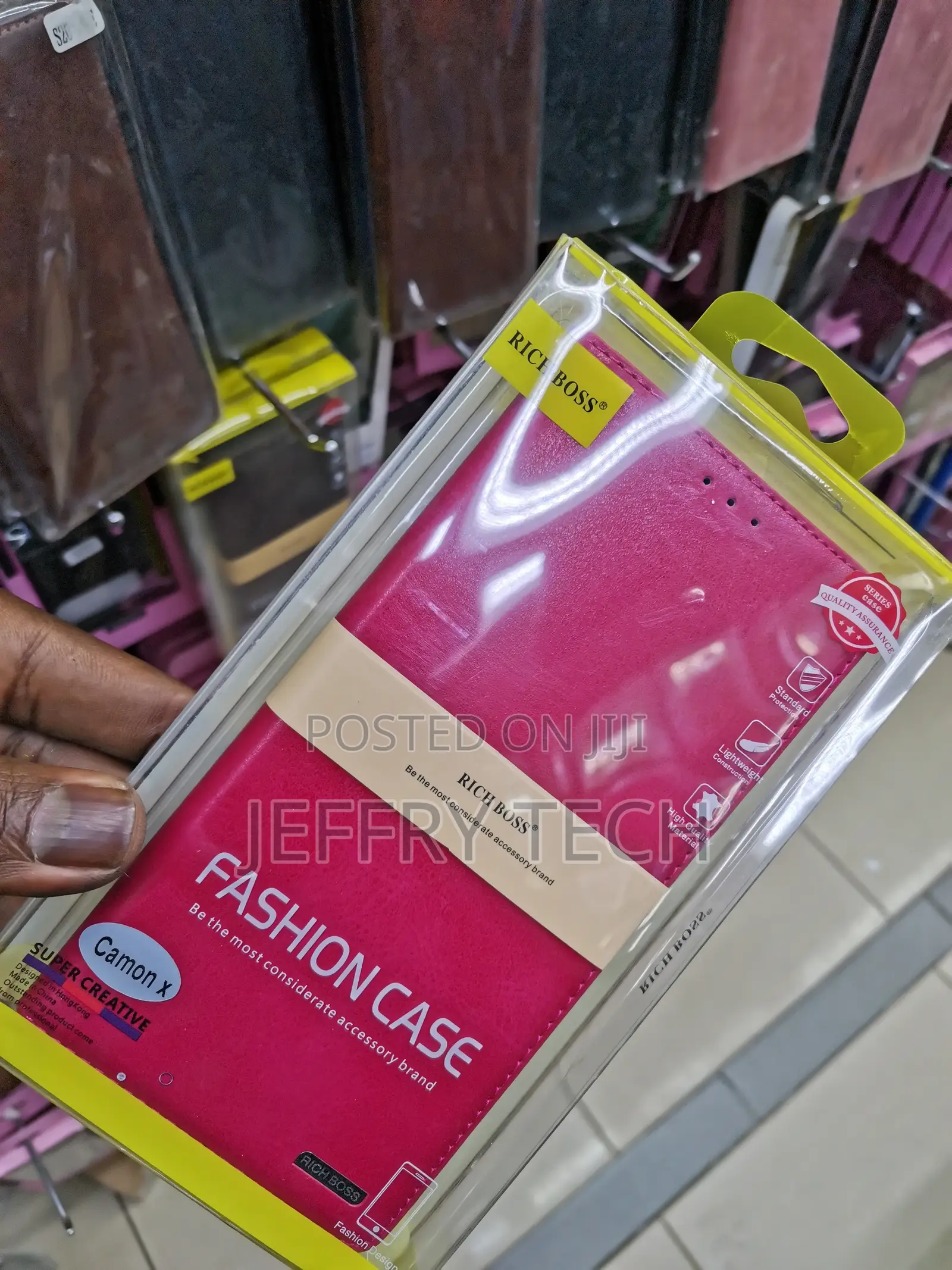 Universal Richboss Leather Flip Case for Tecno Camon X-Pink