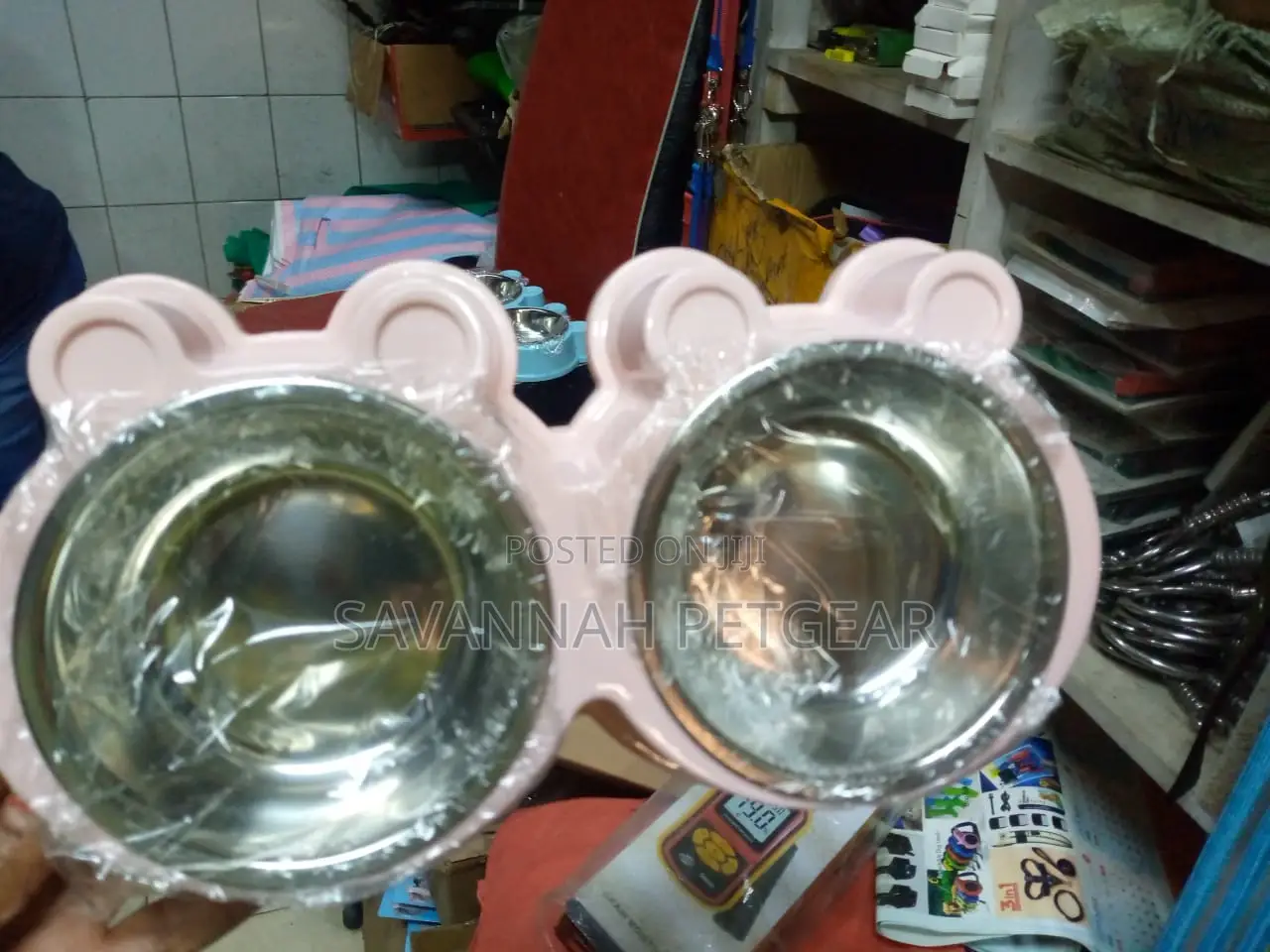 Stainless Steel, Plastic Bowl Double Bowl (Color : Pink)