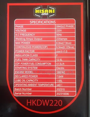 Hisaki Diesel Welding Generator 6.5kw(8.125kva)