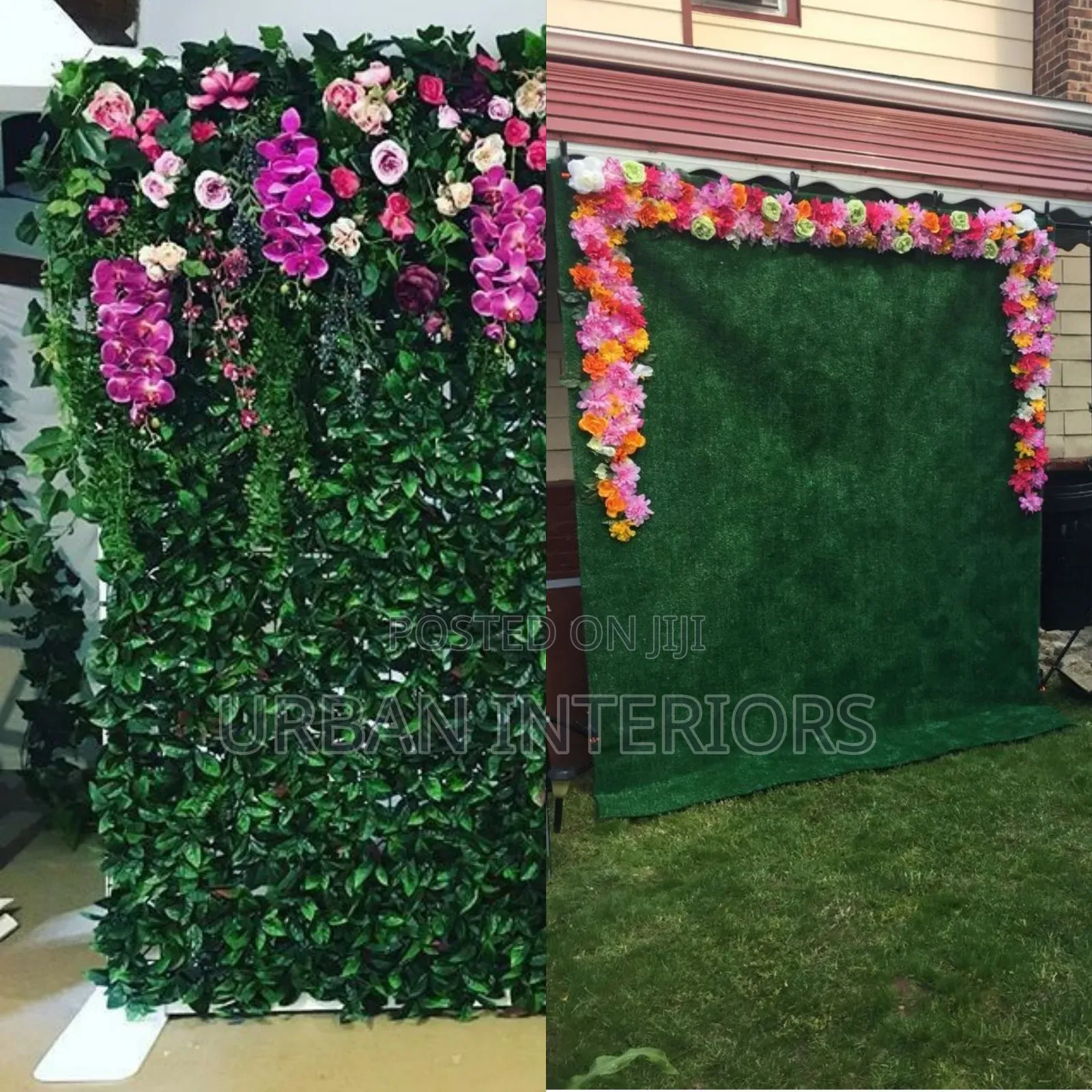 Boxwood Backdrop With Artificial Flowers