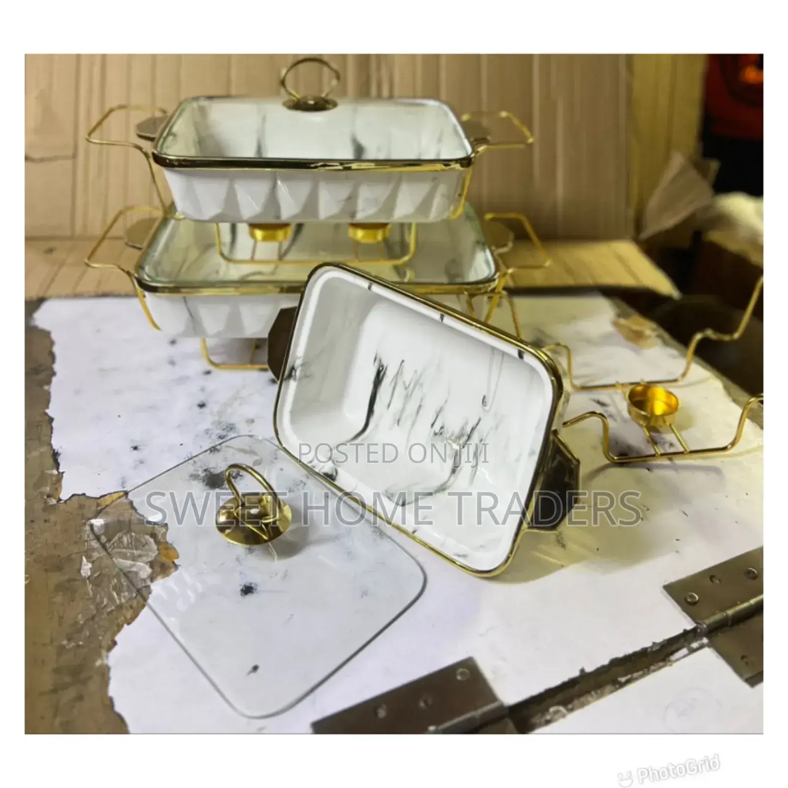 3 PCS Ceramic Chaffing Dishes Rectangular 
